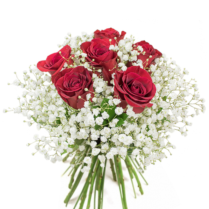 From the heart of Epping, this bouquet is a masterclass in traditional romance: a luminous gathering of deep red roses, velvety and luxuriously open, circled by gossamer sprays of pure white baby's breath. The shape is full and rounded, a deliberate and inviting symmetry that draws the eye and quickens the heart-just like the breathtaking gardens near Stonards Hill or the intimacy of a favourite Epping café. Each rose is carefully curated, its petals a rich crimson that glows in gentle daylight, edges soft yet resolute. Baby's breath tumbles in delicate froth, its countless blooms tenderly offering innocence and charm. Through the sparkling glass of the vase, the robust, green stems are visible, anchoring this generous arrangement with a touch of the outdoors. Crafted by hands experienced in the artistry of floral expression, this bouquet is as perfect for milestone events as it is for spontaneous declarations of love. It carries with it a sense of place-of Epping's vibrant markets and leafy avenues-making every petal an emblem of connection, comfort, and enduring passion.