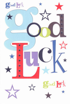 This vibrant good luck card, familiar to any Epping florist's studio, is crafted with the eye of a local artist inspired by the colour and character of our historic High Street. The text 'Good Luck' springs to life in a melodic play of fonts and shades: the baby-blue and moss-green letters entwine in an uplifting dance, offset by spirited reds and purples that add a touch of celebratory gravity. Each letter is thoughtfully shaped, as if poured over with the same care as arranging the perfect spring bouquet. Dappled across a bright, clean background are stars in every hue-inky indigo, fresh sky blue, playful lavender, and the lightest hints of lemon-conjuring the sense of possibility that makes Epping such a welcoming place to pursue dreams. The visual harmony of colour and typeface brings to mind the anticipation and joy we witness daily when customers receive their flowers just steps from Epping Tube station. Smooth and weighty, the card's surface is a delight to touch, promising the same spark of encouragement as a freshly-tied ribbon. Ideal for milestone moments, it delivers more than a message-it brings warmth and belonging, as if luck itself is as close as your next stroll through Stonards Hill.