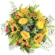 Bursting with colour and charm, this bouquet assembled by a local Epping florist is a living tribute to the golden heart of the area. Sunflowers, open and radiant with deep, chocolatey centres, dominate the arrangement, their bright yellow petals unfurling like sunshine. Velvety yellow roses add in layers of lush fullness and a delicate, honeyed scent, evoking the warmth of community gatherings in Epping's market square. Dashes of playful orange blooms, intermingled with clusters of crimson hypericum berries, give the bouquet an energetic pop-like the changing leaves in autumn along the edge of Epping Forest. Lacy ferns and chartreuse foliage arch gracefully from the rim, creating a softness mirrored in the gentle curves of every petal. Silvery eucalyptus weaves through, introducing a fresh, herbal coolness that subtly balances the composition's vivid warmth. There's a tactile delight: from spiky sunflower hearts to the smooth elegance of roses, each texture and detail brought together with artisan care. This arrangement is perfect to celebrate a birthday, show gratitude, or simply bring a touch of sunlit happiness into homes and offices across Epping, reflecting the bespoke quality and heartfelt artistry synonymous with the area's beloved flower shops.