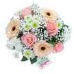 This bouquet is a poetic expression of nature's grace, thoughtfully arranged by a seasoned florist just steps from Epping's bustling High Street. Blush-pink roses, their petals unfurling in classic spirals, radiate a gentle softness at the center-evoking romance and tranquility. Interspersed are peach and cream-hued Gerberas, each flower's dark heart adding rustic charm reminiscent of local countryside views. Wisps of white gypsophila drape through the bouquet, their cloud-like clusters lending an airy, ethereal touch like early fog in Epping Forest. Surrounding these larger blooms, white spray and pom-pom chrysanthemums catch the light, some featuring lively lime-green centers that reflect the vibrant freshness of the area's parklands. Lush, glossy greenery anchors the design, infusing depth and recalling the region's abundant foliage. A crisp, rectangular white tag in the corner bears the cheerful phrase Happy Flowers in lively spring green and pink-ready for heartfelt gifting. Every blossom and stem is placed with precise artistry, creating a harmonious arrangement suitable for celebrations, well wishes, or moments of sincere appreciation throughout Epping. With each glance, you sense the bouquet's story-of local charm, natural beauty, and the timeless joy that fresh flowers bring.