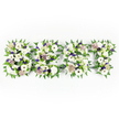 An intimate, horizontal sympathy tribute spells the word SON in a dense, lovingly assembled carpet of fresh blooms and verdant foliage, photographed against a clean white backdrop. Each letter-S, O and N-is sculpted from predominantly crisp white flowers: generously petalled chrysanthemums or similar blooms form the body, while delicate white anemones with their striking dark centres punctuate the composition, creating poignant focal points. Soft accents of pale lavender and light purple filler flowers thread through the white, adding subtle depth and a gentle, consoling warmth. Around and between the blossoms, feathery fern fronds and lively green leaves trace each letter's edge, their fine textures and glossy surfaces framing the petals and giving the words a quiet, living outline. The flowers rest on a discreet dark structural base that peeks through in places, lending solidity to the shapes without distracting from the delicate palette. In the studio's soft daylight the arrangement takes on a calm dignity: the white blooms read as peaceful and pure, the purples as tender and reverent, and the greenery as a fresh, hopeful underpinning. If you imagine holding the piece, you'd notice the layered textures-from the velvet softness of rose and chrysanthemum petals to the airy fronds that breathe between them-and the faint, comforting scent of fresh roses and greens. As a custom funeral or memorial tribute, this design speaks of deep love and cherished memory, a tangible expression of grief and devotion that would sit respectfully near a coffin or at a service in St John's Church or the crematorium near Epping. It's the kind of personal farewell many families choose when words alone are not enough.