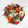 This bouquet radiates irresistible joy and the welcoming charm of Epping, as though it has captured a burst of local springtime. Dominant orange gerbera daisies glow at the centre, their vivid petals spreading like morning rays over the town's green spaces. Creamy peach gerberas, cocooned in satiny softness, amplify the warmth, while nestled magenta and blush-pink roses evoke a sense of romance-fit for sharing a heartfelt smile near Epping station. Ruffled hot pink carnations inject playful vibrancy, complemented by clusters of crisp white spray chrysanthemums and delicate white lily buds that add subtle height and refine the composition. The abundance of greenery-weaving slender, dark leaves with glossy, structured fronds and silver-tipped eucalyptus-wraps the whole as if embracing it with the freshness of Epping's open fields. The bouquet's circular, thoughtfully layered layout allows each hue to shine: vibrant pinks and oranges mingling with creamy pastels, tranquil greens, and hints of gold. Whether celebrating a birthday, offering congratulations, or simply sending a touch of brightness to a neighbour's home near Station Road, this lush arrangement conveys hope, warmth, and the flourishing life that defines Epping. Every detail, from scent to colour, is chosen to uplift and connect, rooted in the artistry and community spirit of local florists.