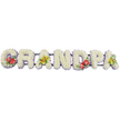 The image shows a long, horizontal funeral flower tribute spelling out the word GRANDPA in bold, three-dimensional letters, resting against a simple white backdrop so all focus stays on the flowers. Each letter is fully covered in tightly massed white chrysanthemums, their petite, rounded blooms forming a dense, cushion-like surface that looks soft to the touch, a quiet symbol of purity and peace. Around the base of every letter, a fine band of light lavender ribbon peeks out, offering a cool, lilac halo that gently defines the shapes and ties the design together. Supporting bars in deep green run along the back, largely hidden, holding the letters firmly in place so the word can be displayed with confidence at a memorial or funeral in Epping. Four letters carry expressive accents that personalise the tribute: on the G and D sit bold groupings of deep red anthuriums, their waxy, heart-shaped petals and prominent yellow centres resting among lush foliage, creating a poignant contrast against the white. The first and last A feature clusters of yellow-green orchids, each bloom delicately marked, the colour fresh and uplifting, framed by glossy green leaves. The combination of soft whites, gentle lilacs, and rich reds and greens gives the arrangement a balanced, dignified presence, like a loving message written in flowers. It feels perfectly suited to honour a cherished grandfather, perhaps one who spent years in and around Epping, with this floral word offering comfort and a final, beautiful goodbye.