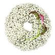 This image shows an elegant sympathy wreath viewed from above, floating visually on a bright white background. The wreath itself is crafted entirely from masses of tiny Baby's Breath flowers, so plentiful and tightly arranged that they form a thick, cloud-like halo. Each miniature floret contributes to a soft, slightly rippled surface, where highlights and faint shadows play across the petals, evoking a sense of lightness and quiet peace. The ring is perfectly circular, with a clean, open centre that enhances the symbolism of an unbroken bond and the cycle of life. Set into the right-hand side of this white ring, in a slightly lower position, are two calla lilies that bring a striking depth of colour. Their trumpet-shaped blooms show a seamless gradient from deep wine-red and burgundy near the outer edges to a gentler magenta, before softening into green where the petals meet the stems. The petals roll gracefully around a hidden core, smooth and almost waxy in appearance, contrasting with the airy Baby's Breath. The stems bow inward in subtle arcs, disappearing into the mass of white blossoms as though growing from within. The design feels both modern and contemplative, a thoughtful balance of purity and rich emotion. It is easy to imagine this wreath being prepared in an Epping flower shop for a family saying goodbye at a local chapel or crematorium, then carried gently through familiar streets near the High Road, offering a final gesture of love, remembrance, and peace.