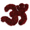 A tactile, jewel-like rendering of the number 33 formed entirely from hundreds of tiny, deep crimson button chrysanthemums closely massed to create two distinct digits. Up close the surface reads almost granulated - each small blossom a compact rosette with velvety petals and a faint bright green disc at its center - so the overall effect shimmers subtly as light plays across the miniature blooms. The compact, slightly irregular texture suggests careful hand-placing by an experienced florist: each flower nestles against its neighbour to produce a plush, almost carpeted face to the numerals. The rich maroon-to-crimson tones remain consistent across the composition, with occasional hints of darker burgundy where petals overlap and deeper shadow forms between the tightly packed heads. The sculpture sits against a pristine white studio backdrop that intensifies the red and throws a soft, diffused gray shadow beneath, making the number appear gently elevated from the surface. Although the texture might at first read as craft materials or fine confectionery, the scent and warmth of fresh chrysanthemums are implied by the dense, natural clustering - a subtle, green-tinged aroma you might recall from morning stalls on Epping High Street or from a walk through the nearby fringe of Epping Forest. This piece reads as both celebratory and deliberate: suitable for marking a thirty-third birthday, a milestone anniversary, a commemorative jersey number, or a precise, visual count in an editorial spread. The overall mood is elegant, tactile, and quietly joyful, marrying the immediacy of deep red blooms with the meticulous order of a crafted numerical tribute.