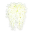 In this photograph, a pair of angel wings is lovingly created from pure white flowers and soft, cloud-like feathers, laid against a plain white background that enhances the sense of stillness and grace. The silhouette of each wing is clear and elegant: feathery edges sweep around in gentle arcs, their fine strands arranged to mimic real feathers layered one over the other. Within this border, countless white chrysanthemum-style blooms form a densely packed core, so close together that you see only petals and no stems, like a snowy blanket shaped into wings. The texture is rich and inviting, yet visually light, as if the wings might rise at any moment. Some of the tiny blooms reveal a whisper of pale green or creamy yellow at their centres, lending the design a soft, natural warmth while preserving the overall impression of pure white. The light in the image is soft and even, casting delicate shadows that give the wings depth and a gentle three-dimensional curve, suggesting calm movement rather than rigid form. The whole tribute feels peaceful, protective, and quietly spiritual-perfect for a funeral or memorial service in Epping or nearby villages, whether placed beside the coffin or as a focal point near the lectern. Imagining this piece carefully crafted in a local studio, one can almost feel the cool petals and the silky softness of the feathers chosen with care. It becomes more than just an arrangement; it stands as a symbol of farewell and comfort, evoking angels watching over a loved one and a sense of serenity that lingers long after the service has ended.