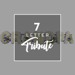 A softly lit grey background forms the foundation of this thoughtful funeral image, with a darker grey square set precisely in the centre and edged with a fine white outline. Inside that square, clear white text is arranged with care: the bold figure 7 at the top, the word LETTER in smaller, uncluttered capitals, and Tribute written below in an elegant, flowing script that gives the design a personal note. Behind this central block, partially hidden so that only the sides show, is a floral word spelling GRANDMA, crafted as seven separate letters. Each letter is meticulously shaped from tightly packed white flowers-most likely chrysanthemums-whose small, rounded petals sit closely together, creating a thick, velvety surface that looks soft to the touch. Dotted through the white blanket are delicate accents of purple blooms, perhaps lisianthus or miniature roses, nestled among sprigs of dark green foliage. The purple tones add quiet richness, like the subtle hues you might notice in garden borders along Epping's residential lanes, while the greenery lends a fresh, natural frame to each letter. Only parts of the G, R, A, N, D, M and final A are visible, but their repeated style makes the seven-letter word feel cohesive and lovingly planned. The composition suggests a bespoke memorial tribute that family members in Epping might choose for a funeral or cremation service, a way to spell out Grandma in flowers when spoken goodbyes are hard. It conveys tenderness, respect, and the careful craftsmanship of an experienced local florist creating a personalised final message.